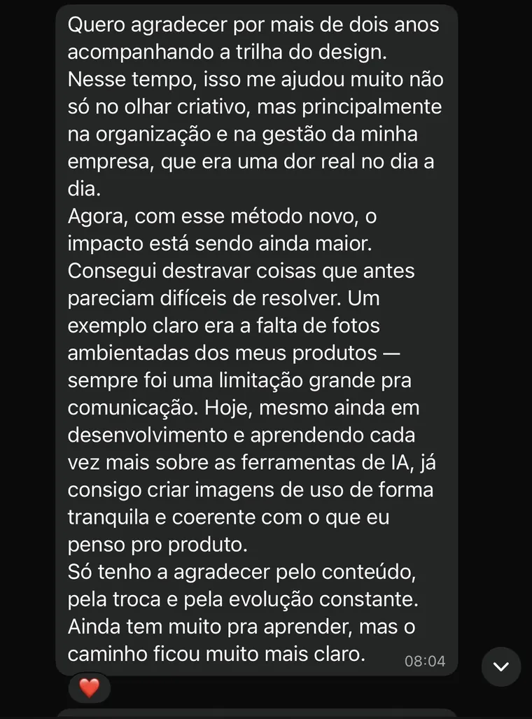 Depoimento de aluno com dois anos de trilha